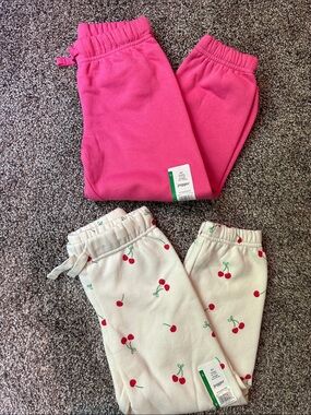 wonder nation Girls Joggers - Hot Pink & Cream with Cherry Print